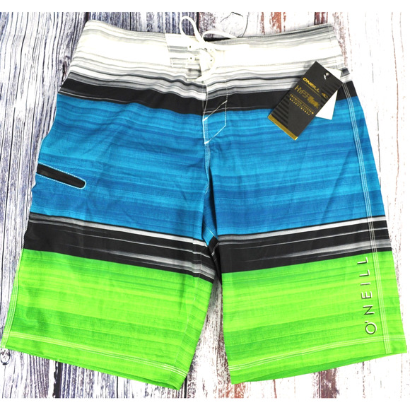 O'Neill Hyperfreak Stripped 21” Board Shorts Men’s Size 33 W/ Fin Tool NWT - Picture 1 of 6